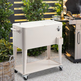 HAOYYE Milk White Rolling Cooler Cart Outdoor Beverage Tub with Bottle Opener Cap Catcher Insulated Ice Chest on Wheels Locking Casters for Patio Pool Party BBQ Camping